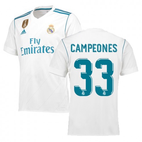 Real Madrid Fodboldtrøjer Campeones 33 Hjemmebanesæt 2017/18 Kort ærmer Real Madrid Fodboldtrøjer Campeones 33 Hjemmebanesæt 2017/18 Kort ærmer