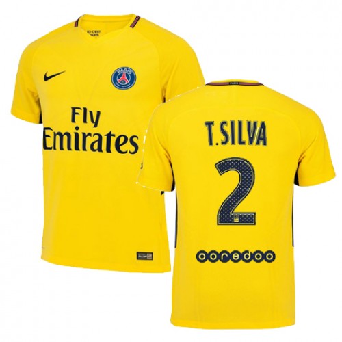 Paris Saint-Germain Fodboldtrøjer THIAGO SILVA Udebanesæt 2017/18 Kort ærmer Paris Saint-Germain Fodboldtrøjer THIAGO SILVA Udebanesæt 2017/18 Kort ærmer