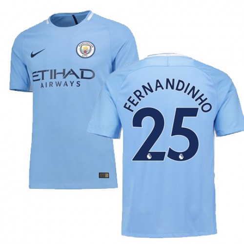 Manchester City Fodboldtrøjer FERNANDINHO Hjemmebanesæt 2017/18 Kort ærmer Manchester City Fodboldtrøjer FERNANDINHO Hjemmebanesæt 2017/18 Kort ærmer