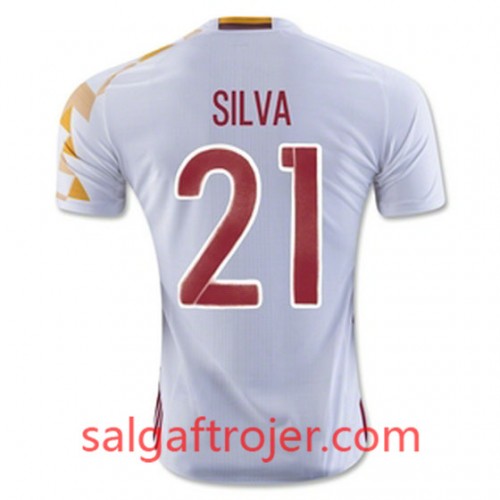 Spanien Fodboldtrøjer SILVA Udebanesæt Euro 2016 Kort ærmer Spanien Fodboldtrøjer SILVA Udebanesæt Euro 2016 Kort ærmer