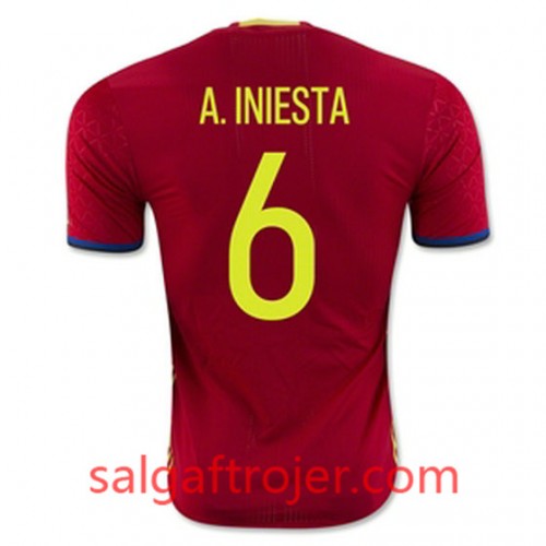 Spanien Fodboldtrøjer A INIESTA Hjemmebanesæt Euro 2016 Kort ærmer Spanien Fodboldtrøjer A INIESTA Hjemmebanesæt Euro 2016 Kort ærmer