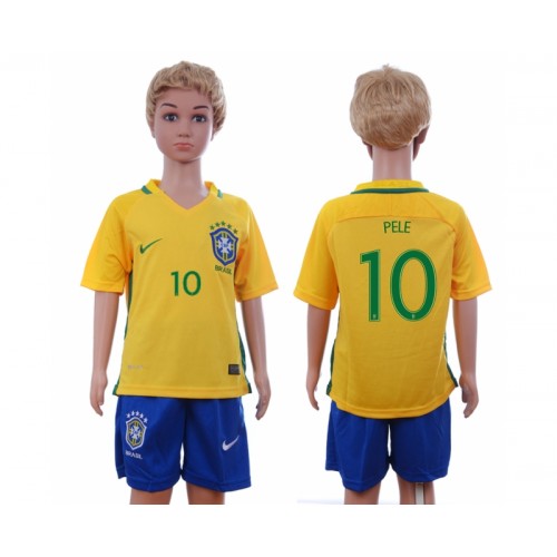 Brasilien Fodboldtrøjer Pele 10 Børn Hjemmebanesæt 2016 Kort ærmer Brasilien Fodboldtrøjer Pele 10 Børn Hjemmebanesæt 2016 Kort ærmer