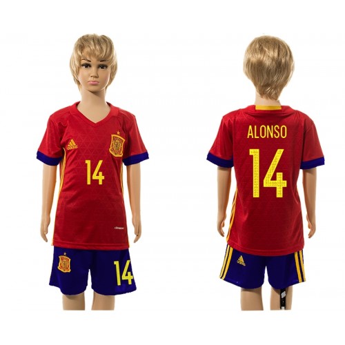 Spanien Fodboldtrøjer Alonso 14 Børn Hjemmebanesæt 2016 Kort ærmer Spanien Fodboldtrøjer Alonso 14 Børn Hjemmebanesæt 2016 Kort ærmer