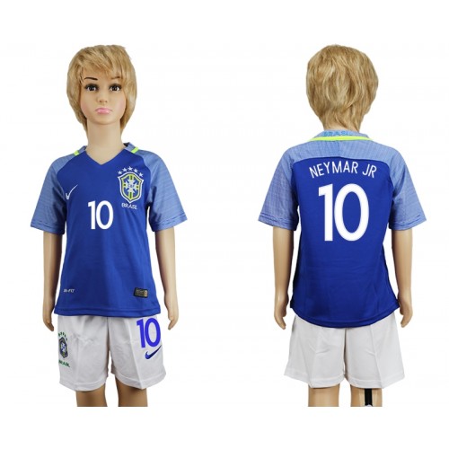 Brasilien Fodboldtrøjer Neymar JR 10 Børn Udebanesæt 2016 Kort ærmer Brasilien Fodboldtrøjer Neymar JR 10 Børn Udebanesæt 2016 Kort ærmer
