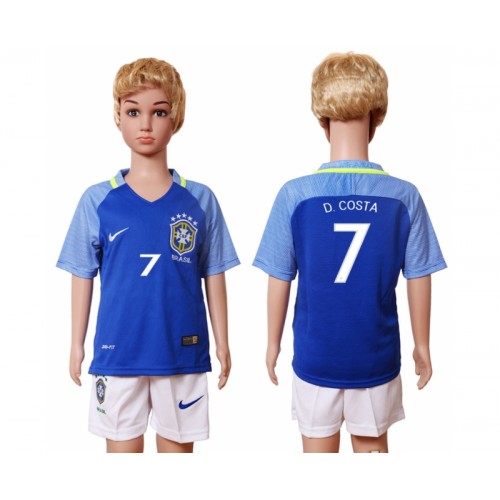 Brasilien Fodboldtrøjer D.Costa 7 Børn Udebanesæt 2016 Kort ærmer Brasilien Fodboldtrøjer D.Costa 7 Børn Udebanesæt 2016 Kort ærmer