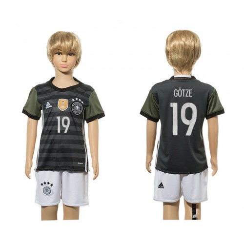 Tyskland Fodboldtrøjer Mario Gotze 19 Børn Udebanesæt 2016 Kort ærmer Tyskland Fodboldtrøjer Mario Gotze 19 Børn Udebanesæt 2016 Kort ærmer