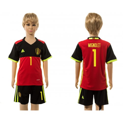 Belgien Fodboldtrøjer Mignolet 1 Børn Hjemmebanesæt 2016 Kort ærmer Belgien Fodboldtrøjer Mignolet 1 Børn Hjemmebanesæt 2016 Kort ærmer