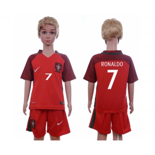 Portugal Fodboldtrøjer Cristiano Ronaldo 7 Børn Hjemmebanesæt Euro 2016 Kort ærmer Portugal Fodboldtrøjer Cristiano Ronaldo 7 Børn Hjemmebanesæt Euro 2016 Kort ærmer