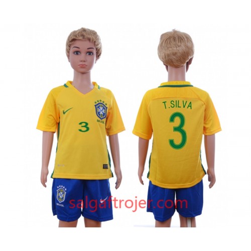 Brasilien Fodboldtrøjer T.Silva 3 Børn Hjemmebanesæt 2016 Kort ærmer Brasilien Fodboldtrøjer T.Silva 3 Børn Hjemmebanesæt 2016 Kort ærmer