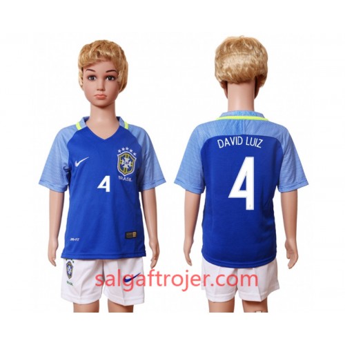 Brasilien Fodboldtrøjer David Luiz 4 Børn Udebanesæt 2016 Kort ærmer Brasilien Fodboldtrøjer David Luiz 4 Børn Udebanesæt 2016 Kort ærmer