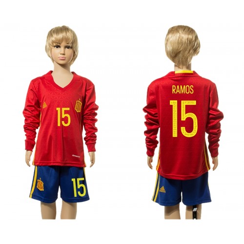 Spanien Fodboldtrøjer Ramos 15 Børn Hjemmebanesæt 2016 Langærmet Spanien Fodboldtrøjer Ramos 15 Børn Hjemmebanesæt 2016 Langærmet