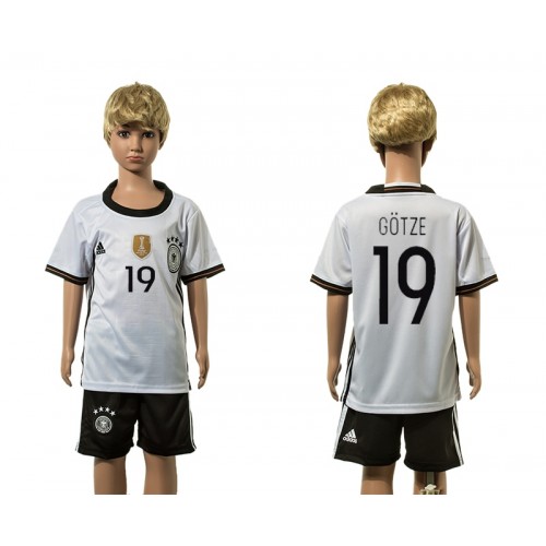 Tyskland Fodboldtrøjer Gotze 19 Børn Hjemmebanesæt 2016 Kort ærmer Tyskland Fodboldtrøjer Gotze 19 Børn Hjemmebanesæt 2016 Kort ærmer