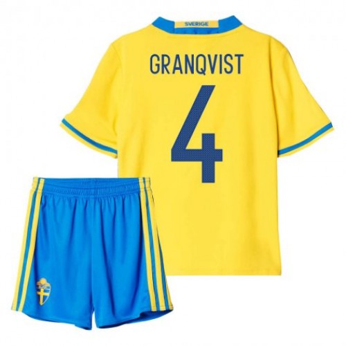 Sverige Fodboldtrøjer Granqvist 4 Børn Hjemmebanesæt 2016 Kort ærmer Sverige Fodboldtrøjer Granqvist 4 Børn Hjemmebanesæt 2016 Kort ærmer