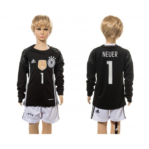 Tyskland Fodboldtrøjer Neuer 1 Målmand Børn Hjemmebanesæt 2016 Langærmet Tyskland Fodboldtrøjer Neuer 1 Målmand Børn Hjemmebanesæt 2016 Langærmet