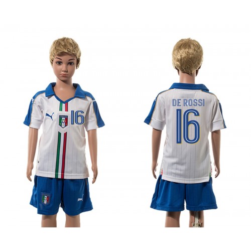 Italien Fodboldtrøjer De Rossi 16 Børn Udebanesæt 2016 Kort ærmer Italien Fodboldtrøjer De Rossi 16 Børn Udebanesæt 2016 Kort ærmer
